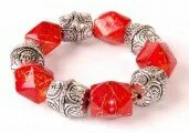 Engraved Silver Bracelet With Red Beads 003078 - Wholesale Bracelets & Bangles