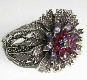 Magenta and Lilac Crystals Antique Pewter Bracelet 003158 - Wholesale Bracelets & Bangles