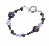 Brown Pearl and Floral Bead Bracelet 003930 - Wholesale Freshwater Pearl Jewellery