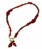 Red Glass and Pearl Necklace 003898 - Wholesale Freshwater Pearl Jewellery