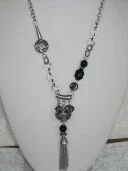 Long Chromed Necklace with Metal Sphere and Tasels 003199