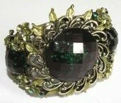 Large Old Gold Bracelet with Stone (green) 003005 - Wholesale Bracelets & Bangles