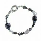 Black Pearl and Floral Bead Bracelet 003931 - Wholesale Freshwater Pearl Jewellery