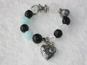 Black Bead and Heart Bracelet 003044 - Wholesale Bracelets & Bangles