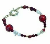 Ruby Pearl and Floral Bead Bracelet 003932 - Wholesale Freshwater Pearl Jewellery